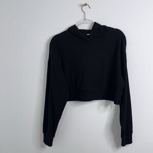 Alo Yoga Muse Hoodie Ribbed Cropped Black Women's Size M Comfy